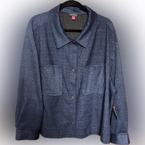 NWT Vince Camuto Herringbone Collared Navy Snap Closure Jacket Size 3X